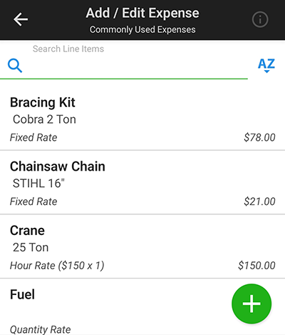Quickly Access Frequently Used Expense Items