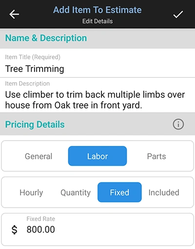 Edit Estimate Line Item Details