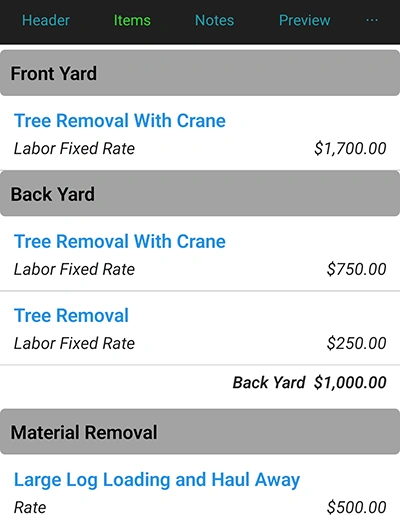 Group Estimate Line Items With Labels