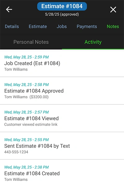 Track Estimate Views & Activity