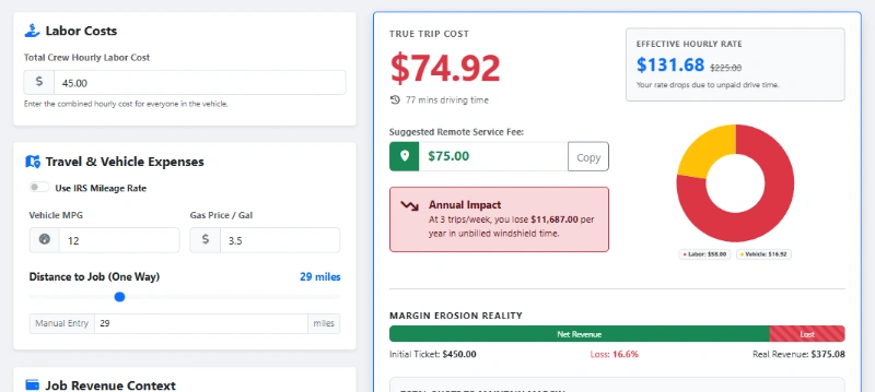 WorkQuote Free Service Area and Trip Charge Calculator